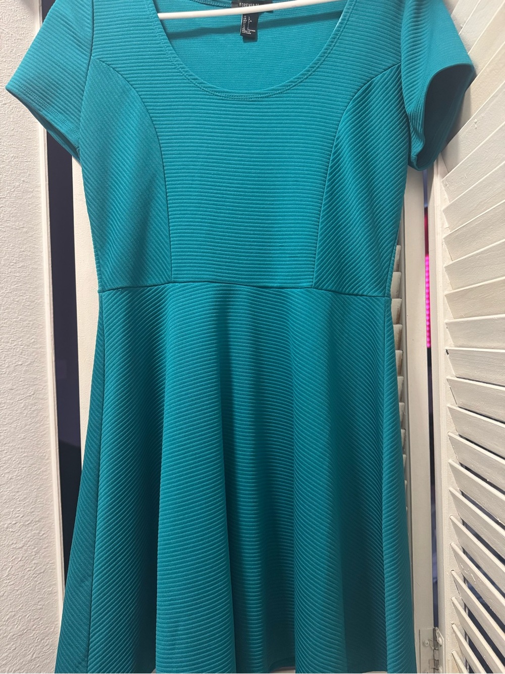 Forever 21 Teal Scoop-Neck Fit & Flare Dress
